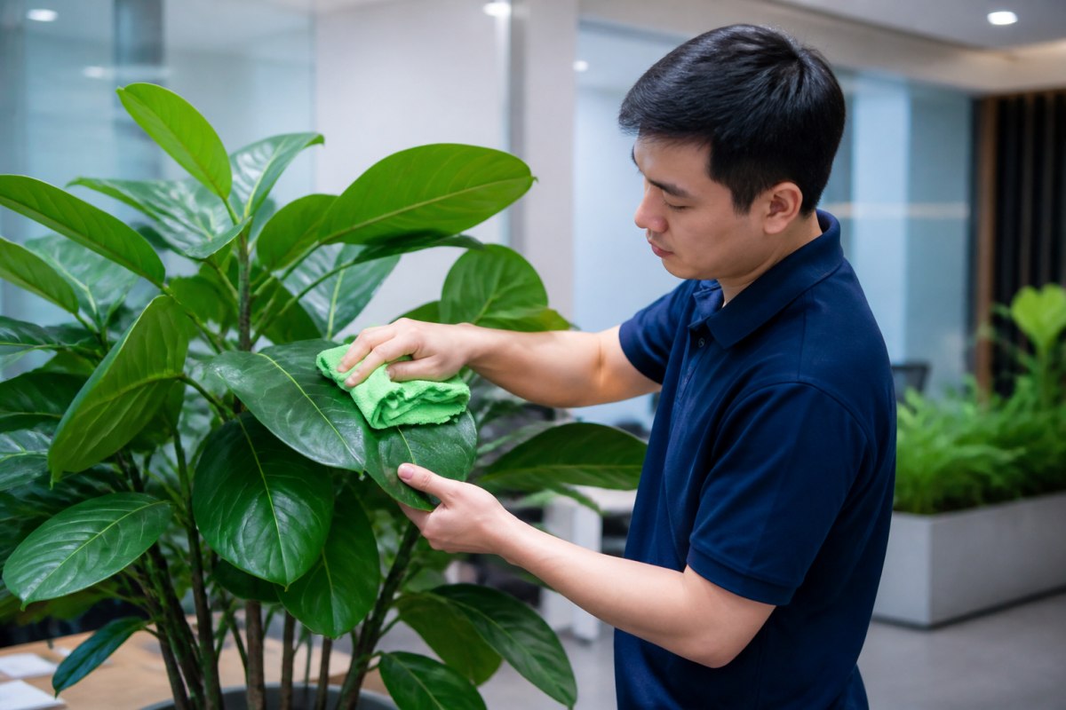Cách lau lá và vệ sinh cây cảnh trong văn phòng